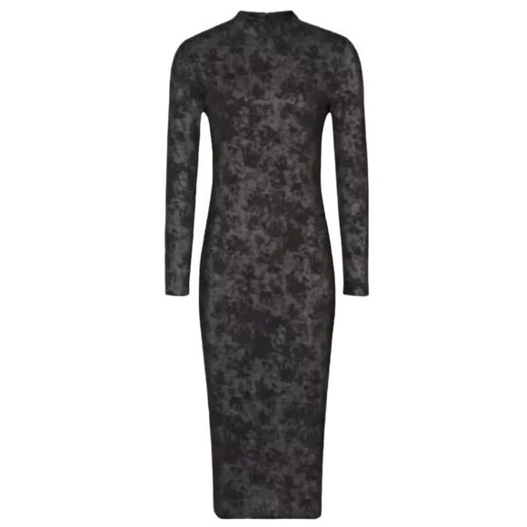 Reiss Rubik Abstract Print Charcoal & Black Mockneck Bodycon Dress Size Small - Picture 1 of 12